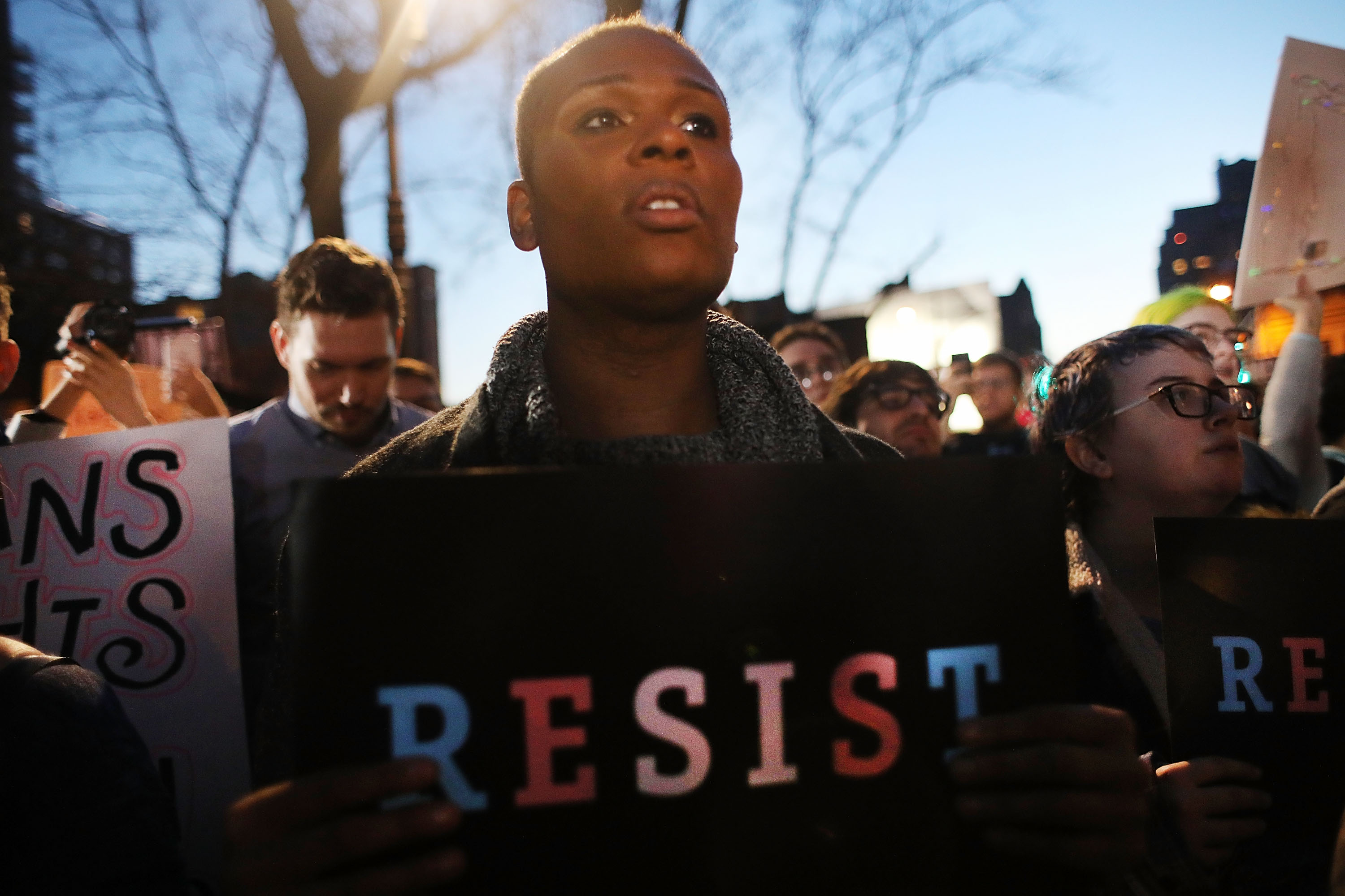 Protestors Rally At Stonewall Inn Against Withdrawal Of Transgender Protections