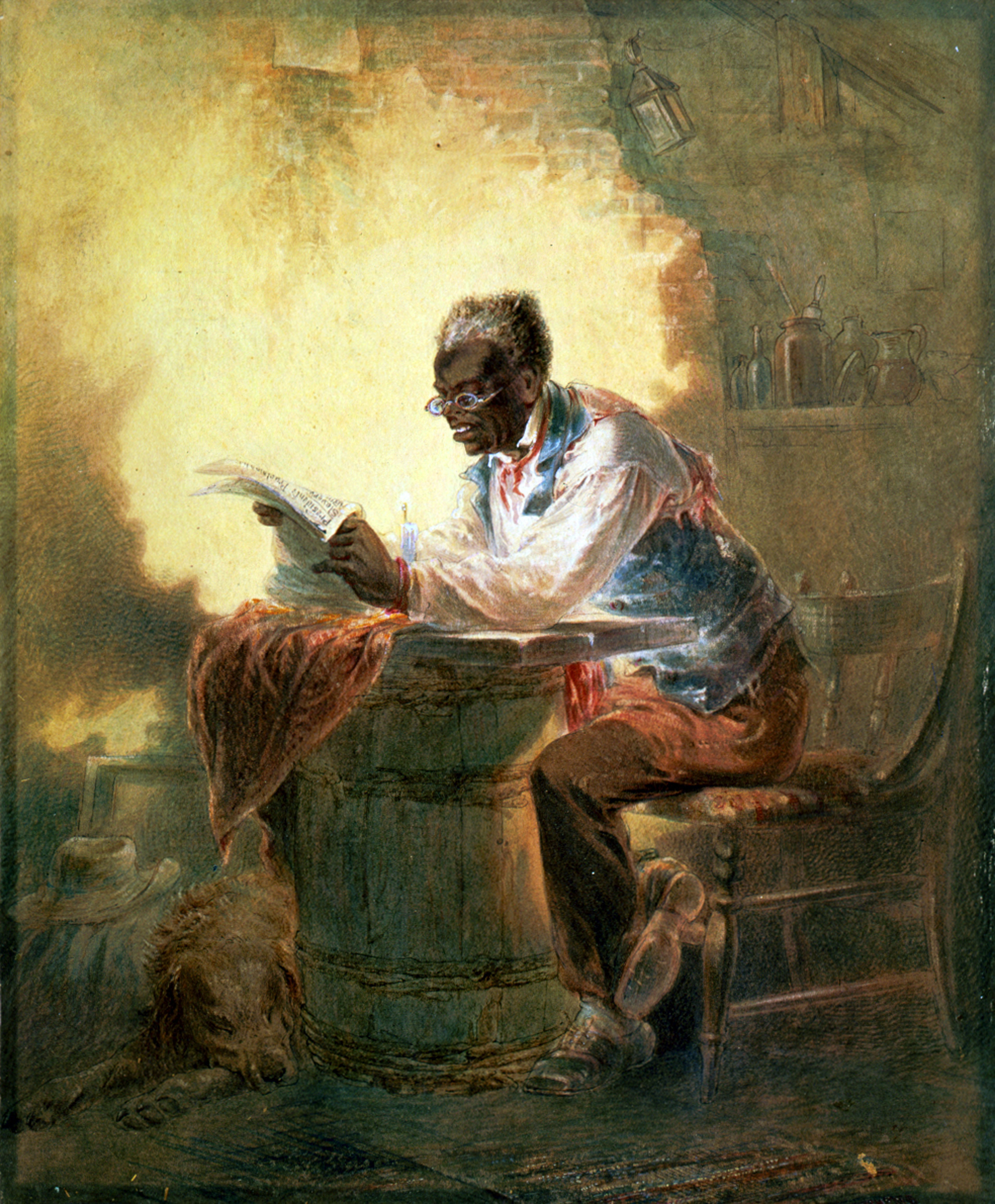 African American man reading a newpaper.