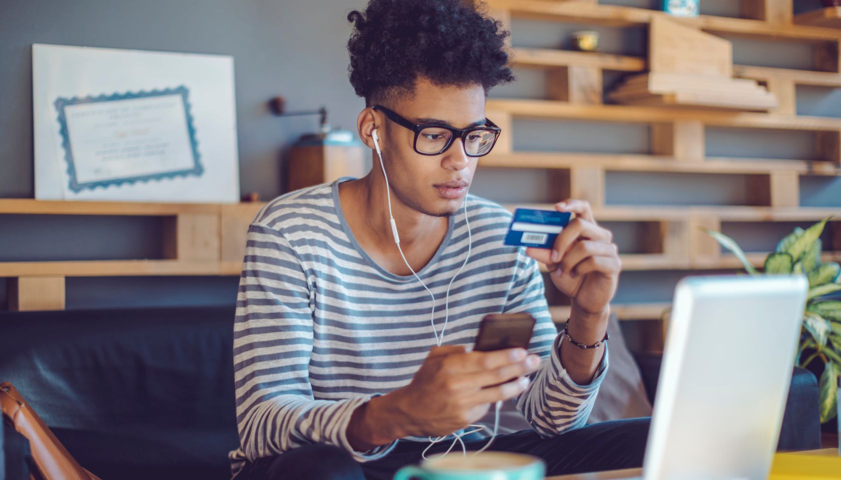 Young man working at home office