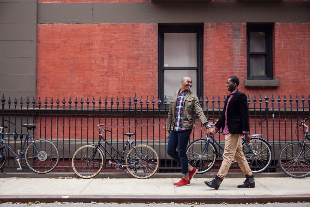 Happy gay couple in New York