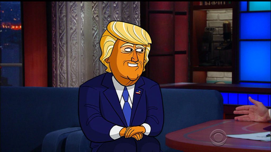 Cartoon Donald Trump during an appearance on CBS's 'The Late Show with Stephen Colbert.'