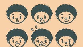 Retro style cute Afro boy face outline emoticons