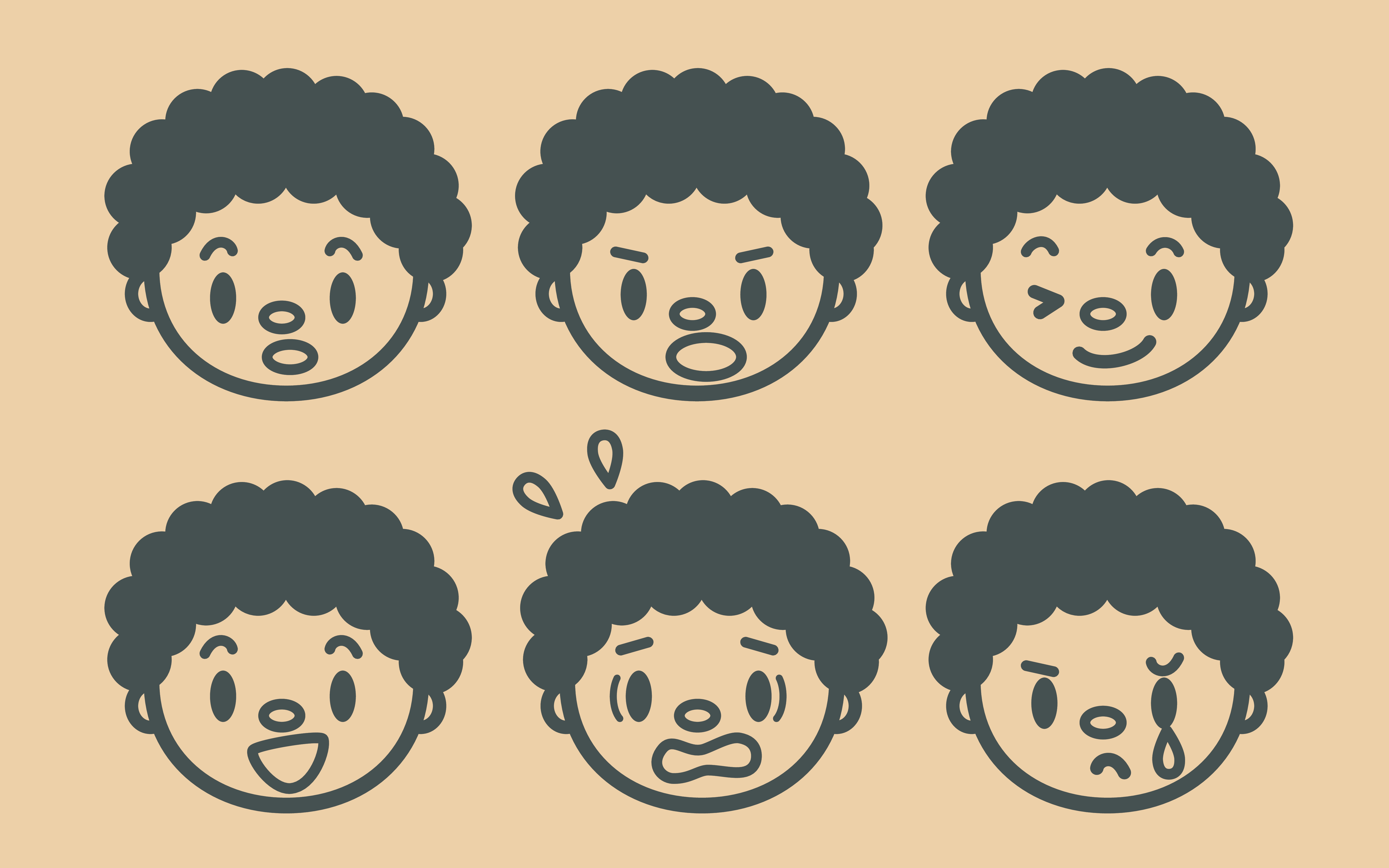 Retro style cute Afro boy face outline emoticons