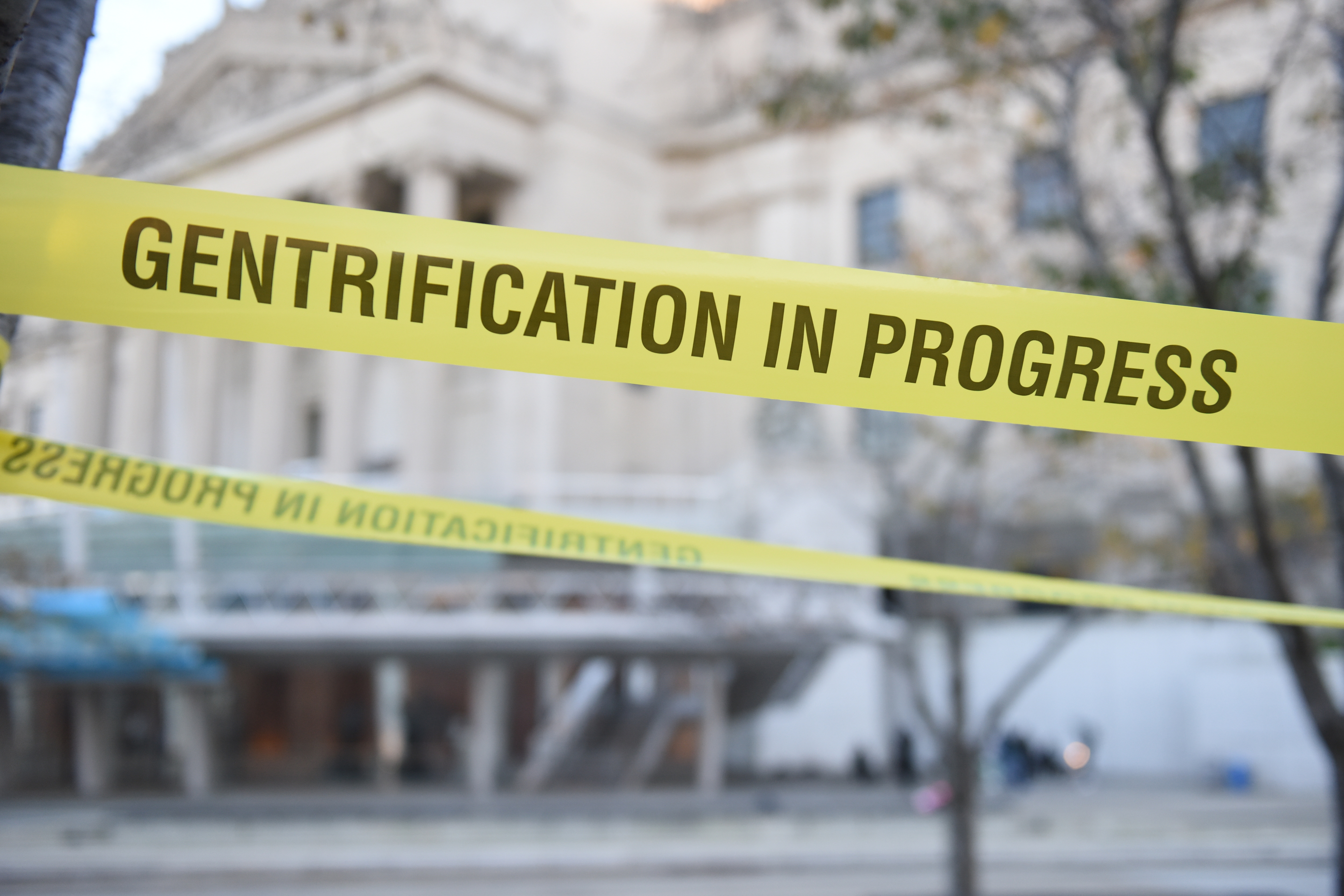 Gentrification In Progress tape in front of Brooklyn Museum...