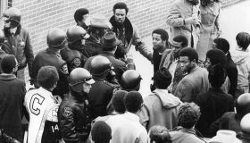 NOV 2 1969; Disturbance Mars CSU Football Game; Several helmeted Colorado State University policemen