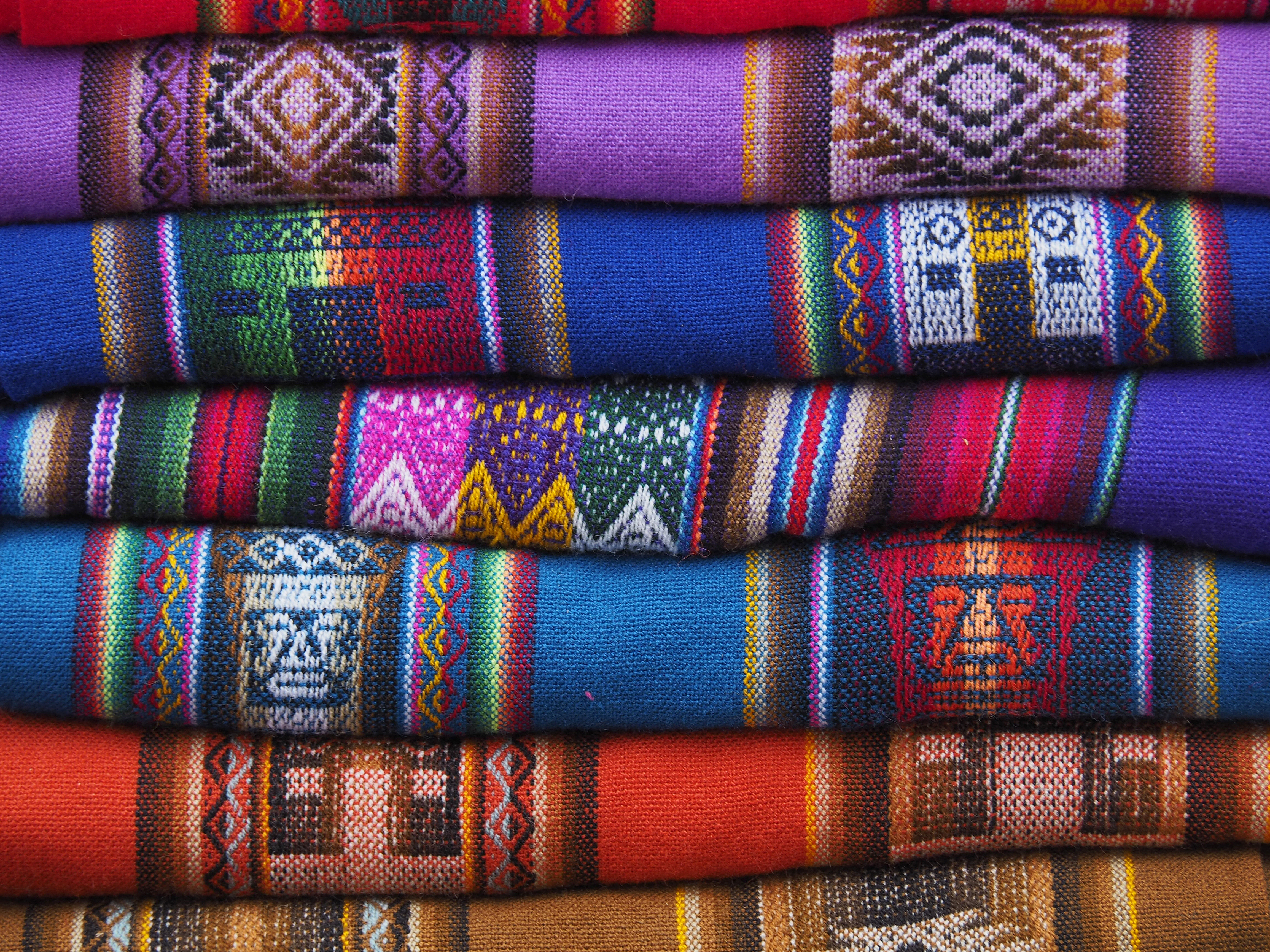 Colorful South American Textiles on a Market Stall
