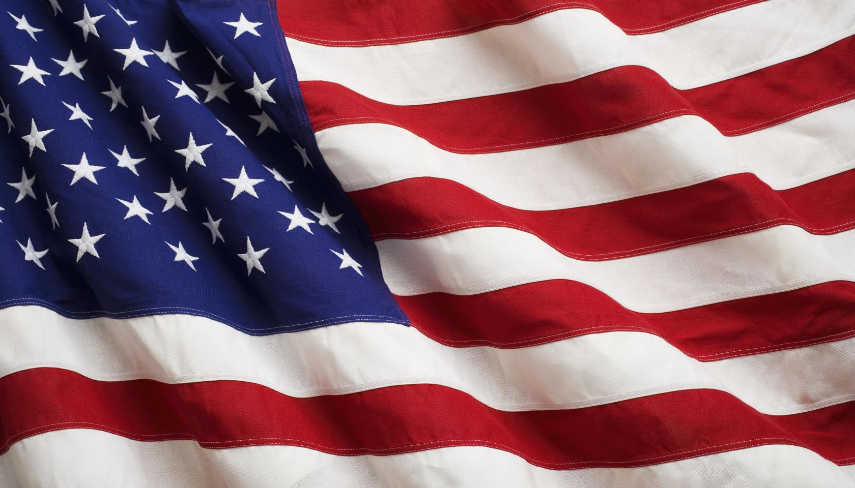 American flag blowing, close-up