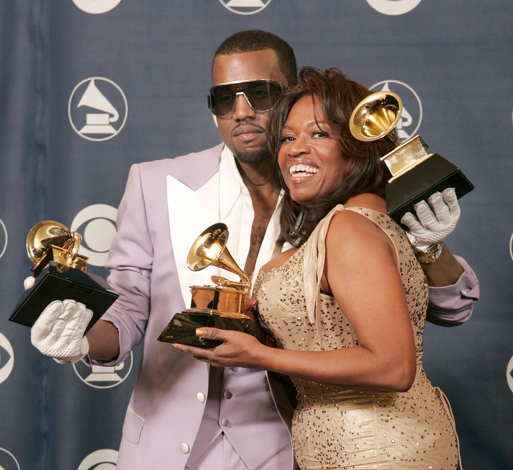 Kayne West with his mother, Donda West, won three Grammys at the 48th Annual Grammy Awards at the S