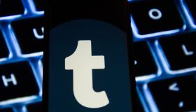 Tumblr logo is seen on an android mobile phone...