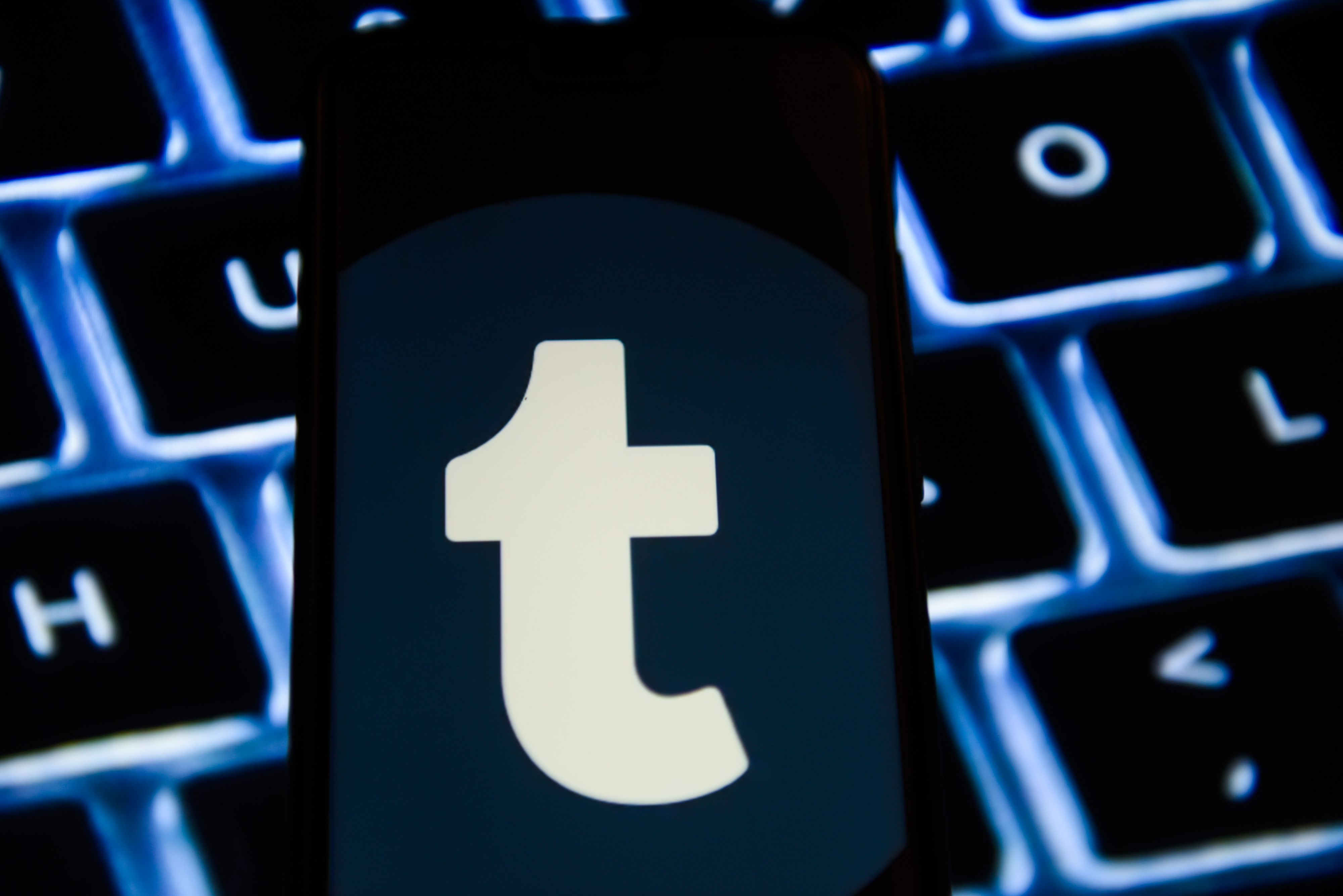 Tumblr logo is seen on an android mobile phone...