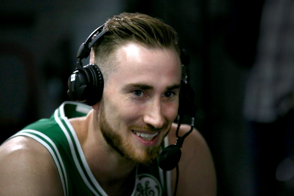CANTON MA. - SEPTEMBER 30: Gordon Hayward is interviewed during the Boston Celtics Media Day on September 30, 2019 in Canton, MA. (Staff Photo By Nancy Lane/MediaNews Group/Boston Herald)