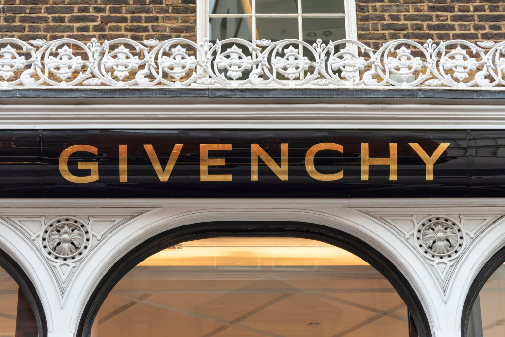 Branding sign of the Givenchy store in the prestigious New...