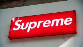 American skateboarding shop and clothing brand Supreme logo...