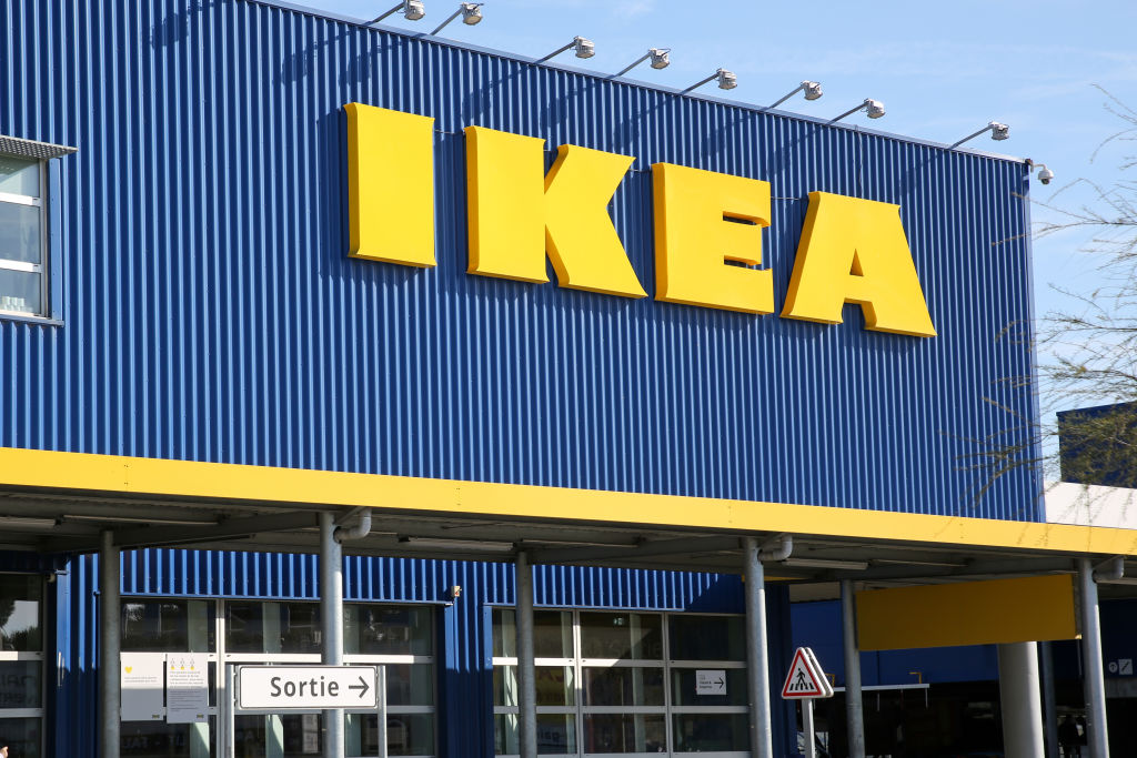 IKEA sign seen outside its showroom in Vitrolles. Accused of...