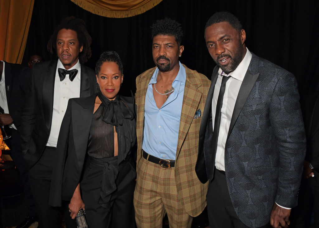 'The Harder They Fall' stars Regina King, Deon Cole, and Idris Elba pictured with producer Jay-Z at the 2021 BFI London Film Festival.