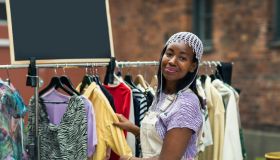 Young woman at yard sale