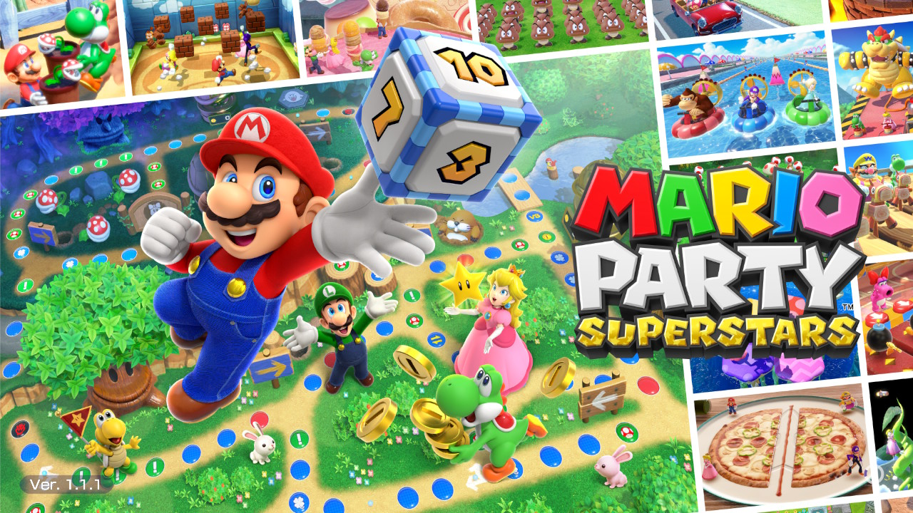 Screenshot of Mario Party title page on the Nintendo Switch.
