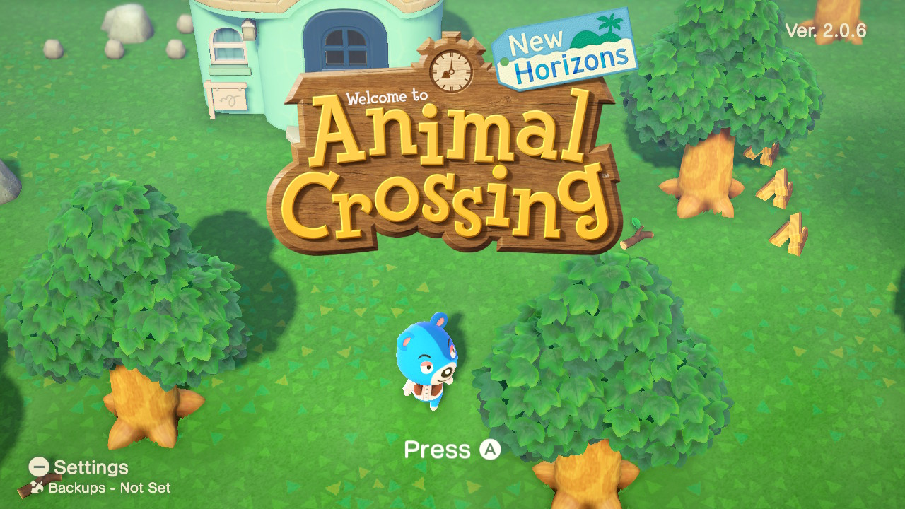Screenshot of Animal Crossing title page on the Nintendo Switch video game.