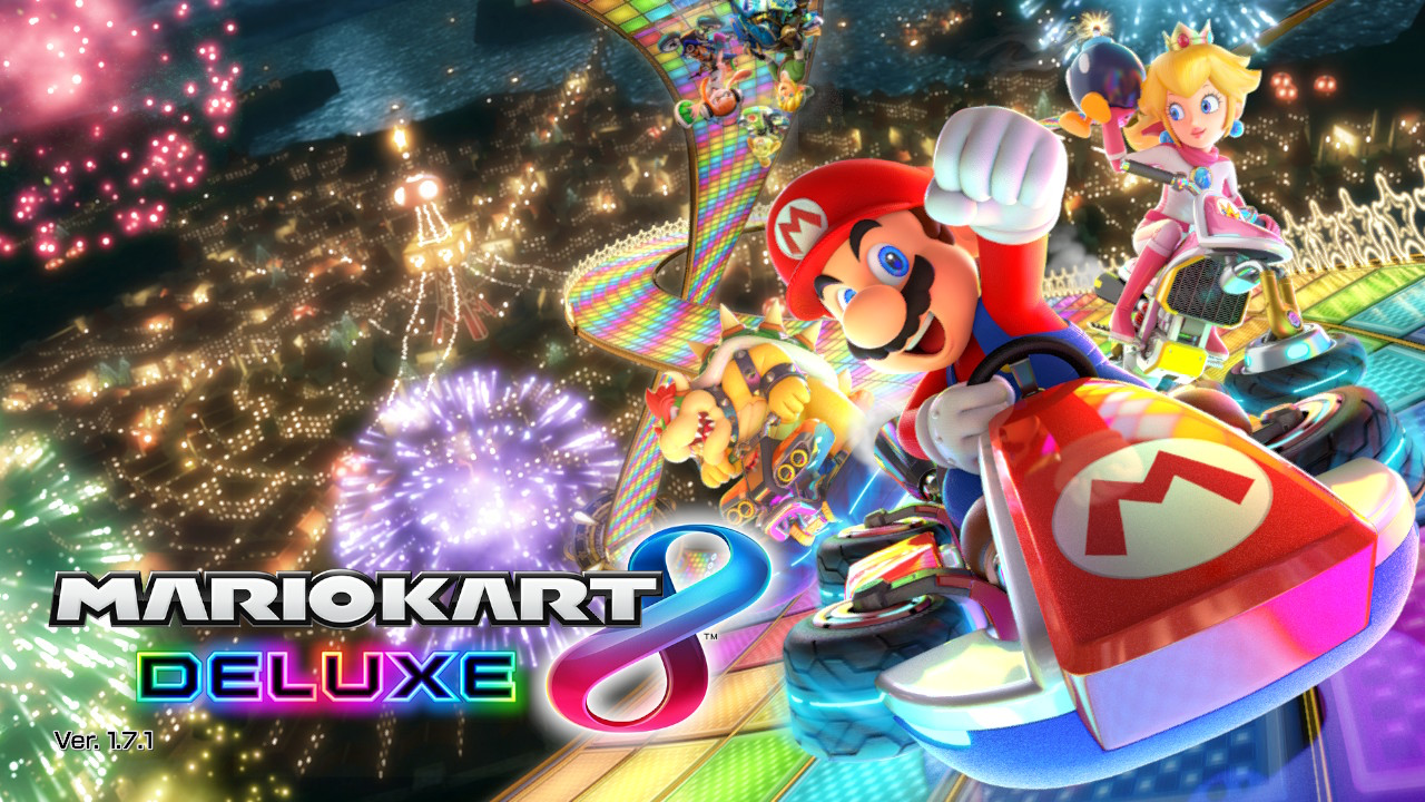 Screenshot of Mario Kart title page on the Nintendo Switch.