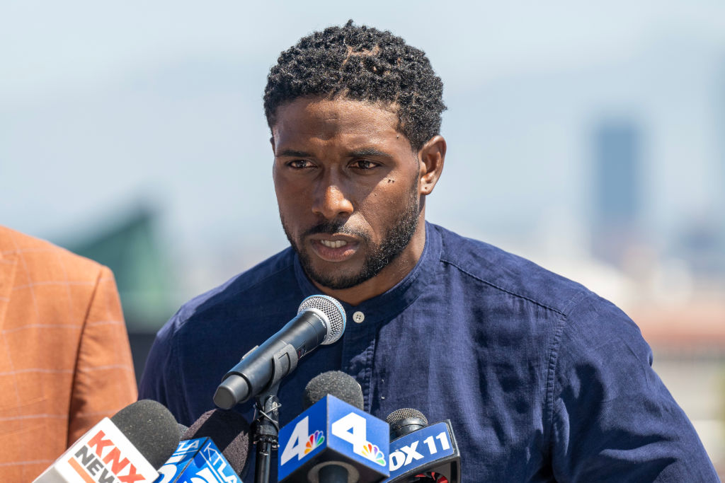 Former USC football standout Reggie Bush holds press conference to talk about defamationon lawsuit against the NCAA