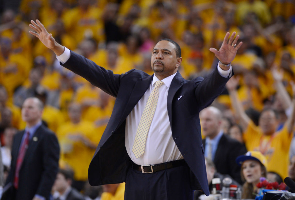 Golden State Warriors head coach Mark Jackson gestures in the second quarter of Game 4 of the Western Conference semifinals against the San Antonio Spurs at Oracle Arena on Sunday, May 12, 2013, in Oakland, Calif. (Jose Carlos Fajardo/Bay Area News Group)