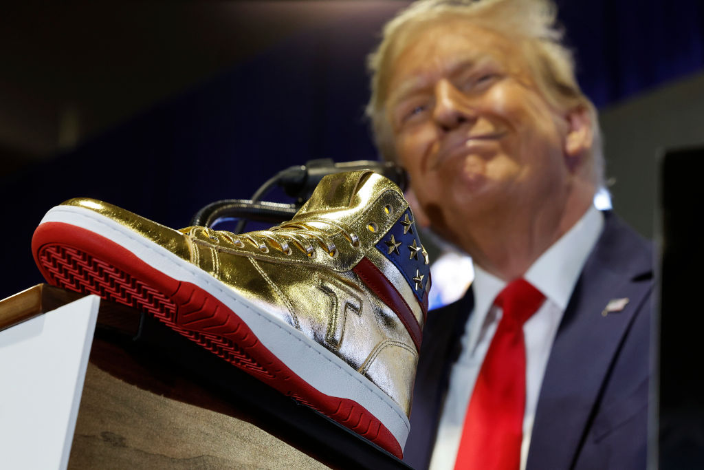 Presidential Candidate And Former President Donald Trump Attends Sneaker Con To Launch His New Shoe Line