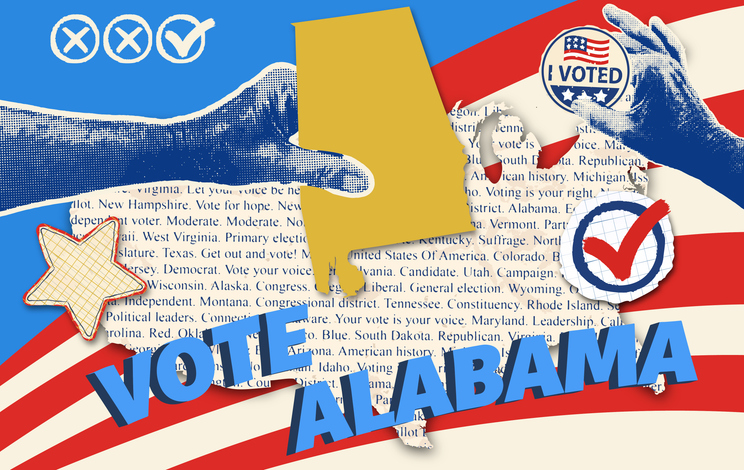 USA Election Collage With The State Map Of Alabama