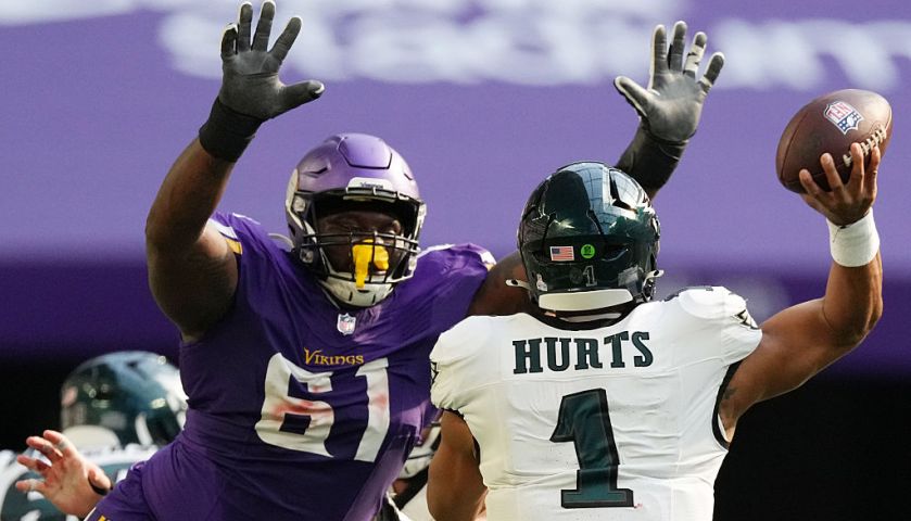Jalen Redmond, Jalen Hurts, Minnesota Vikings vs. Philadelphia Eagles, October 19, 2025
