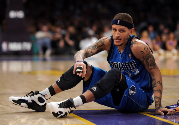 LOS ANGELES, CA - APRIL 15: Former NBA player Delonte West #13 of the Dallas Mavericks gets up from the floor during a 112-108 Los Angeles Lakers win at Staples Center on April 15, 2012 in Los Angeles, California. 