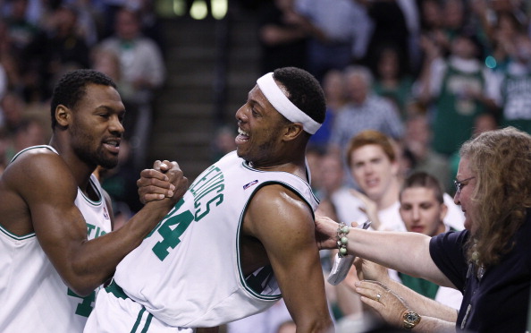 Former NBA players Paul Pierce and Tony Allen in Orlando Magic Vs. Boston Celtics game