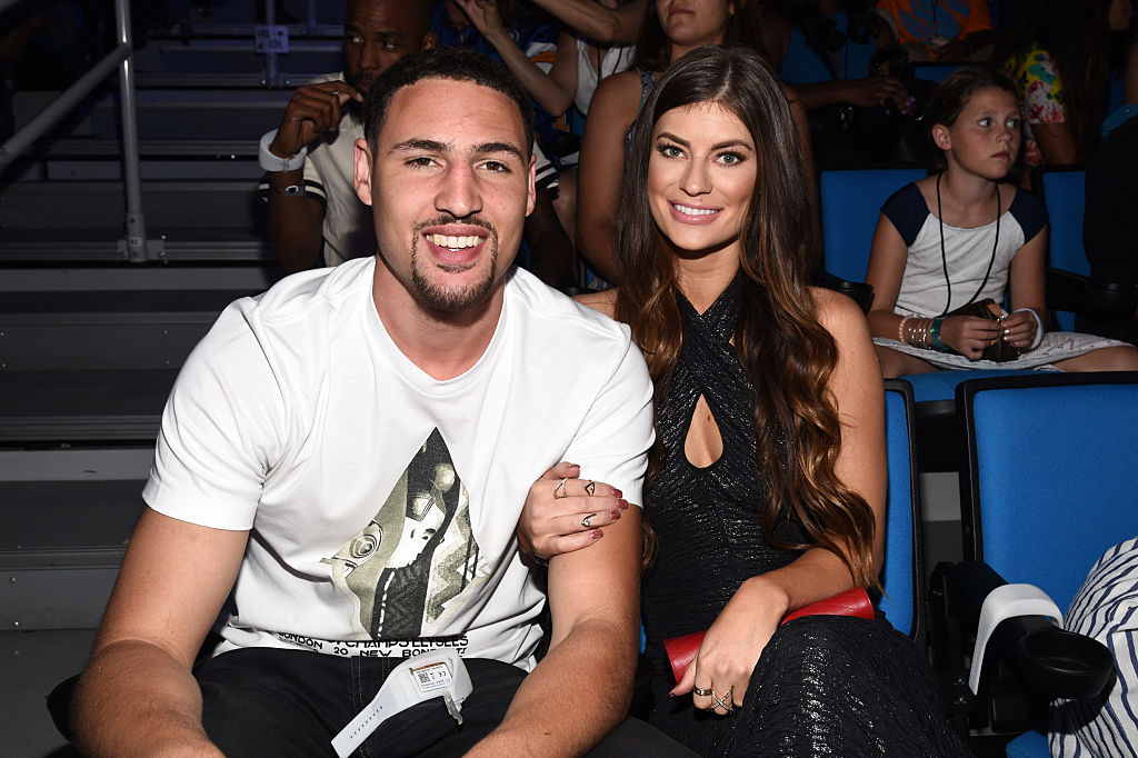 WESTWOOD, CA - JULY 16: NBA player Klay Thompson (L) and Hannah Stocking attend the Nickelodeon Kids' Choice Sports Awards 2015 at UCLA's Pauley Pavilion on July 16, 2015 in Westwood, California. (Photo by Michael 