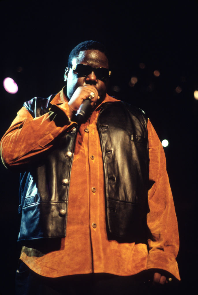 Rapper Notorious B.I.G. AKA Biggie Smalls (Christopher Wallace) performs.