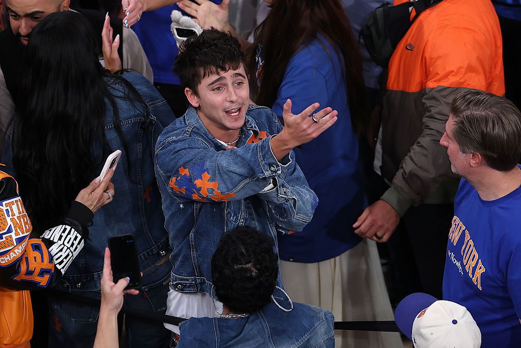 Timothée Chalamet at 2026 NBA Finals - Knicks Spurs Game Four