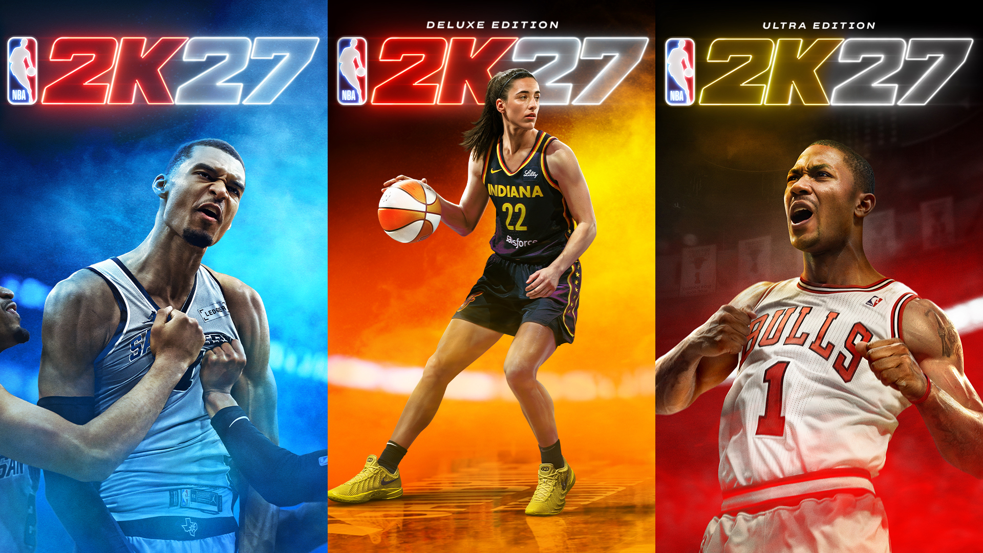 NBA 2K27 video game covers featuring basketball players in action poses