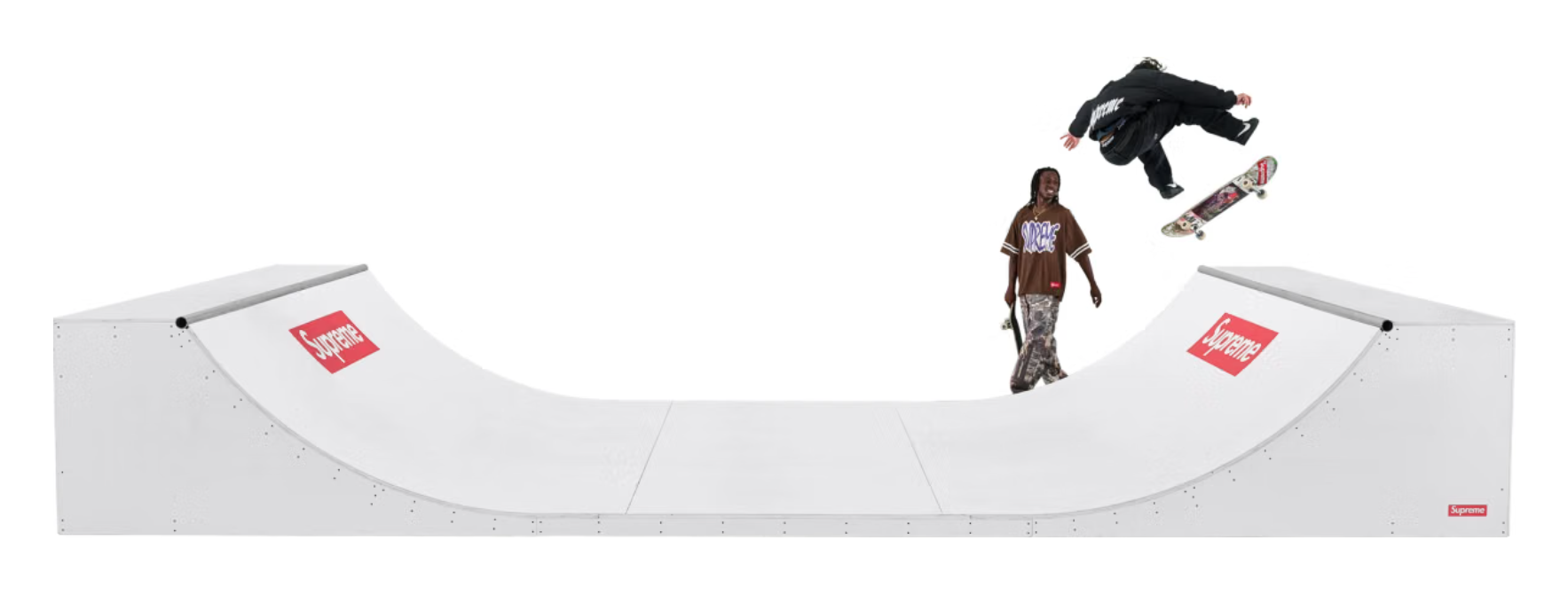 A person in a brown shirt and camouflage pants riding a skateboard on a curved ramp with "WordPress" logos on either side.