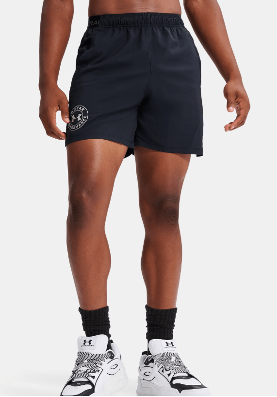 Black athletic shorts with Under Armour logo
